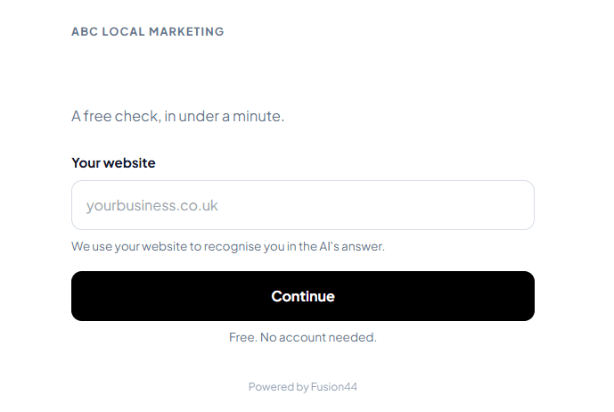 An agency-branded AI visibility check asking a prospect for their website, headlined “Is your practice invisible to ChatGPT?”